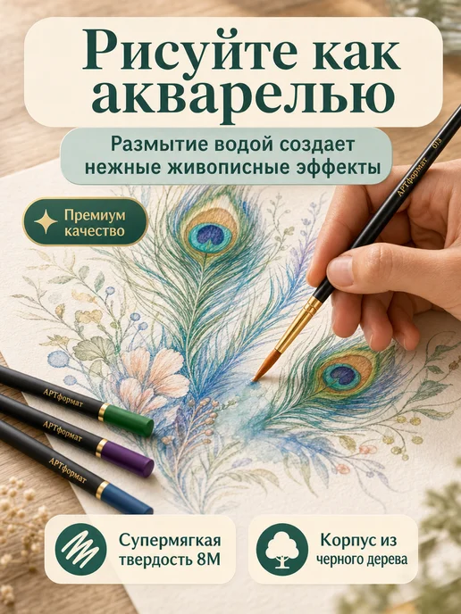 АРТформат Карандаши цветные акварельные набор 12 цветов мягкие, 24 цв., фото 2