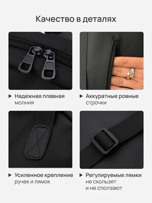 Frenet Рюкзак сумка городской черный женский большой вместительный, черный, фото 5