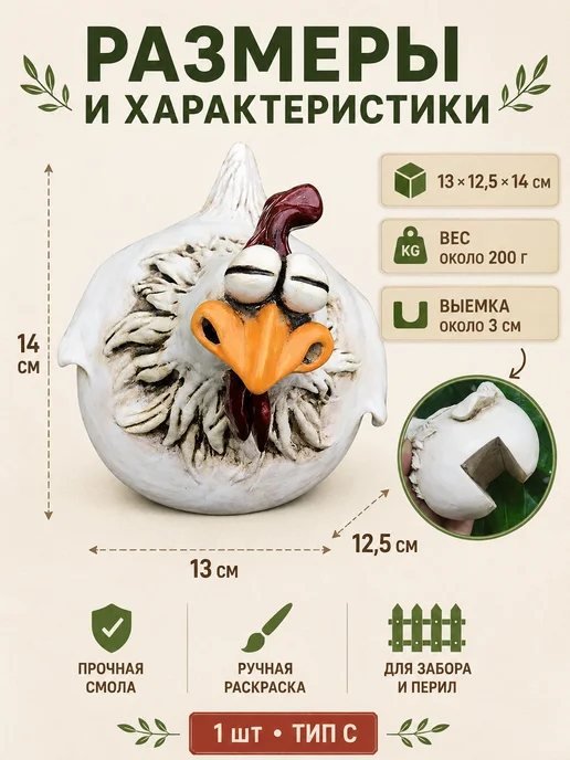 Садовая фигурка "Весёлая курица" из смолы (Тип C-1 шт), 1 шт, фото 2