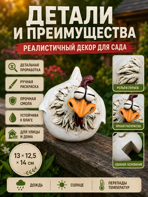 Садовая фигурка "Весёлая курица" из смолы (Тип C-1 шт), 1 шт, фото 3