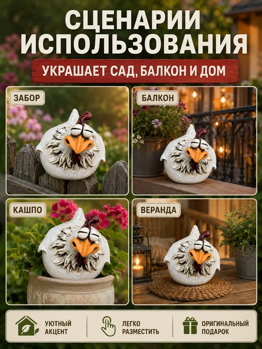 Садовая фигурка "Весёлая курица" из смолы (Тип C-1 шт), 1 шт, фото 4