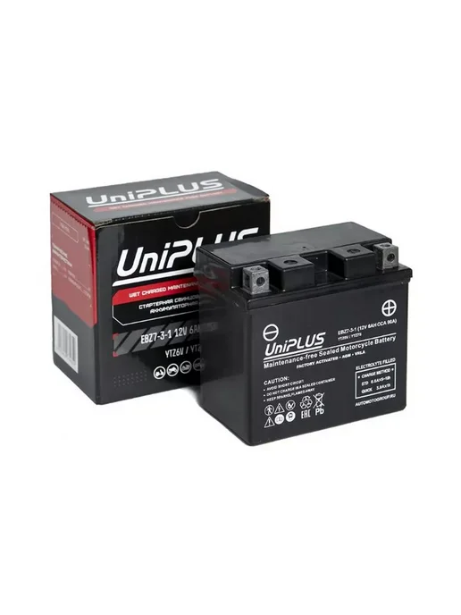 Uniplus Аккумулятор мото AGM EBZ7-3-1 6Ah 90A ОП 113x70x105, 113x70x105