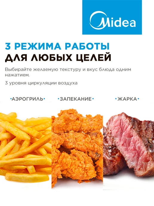Midea Аэрогриль MAF-1065, 6.5 л, 10 программ, 6,5 л, фото 5