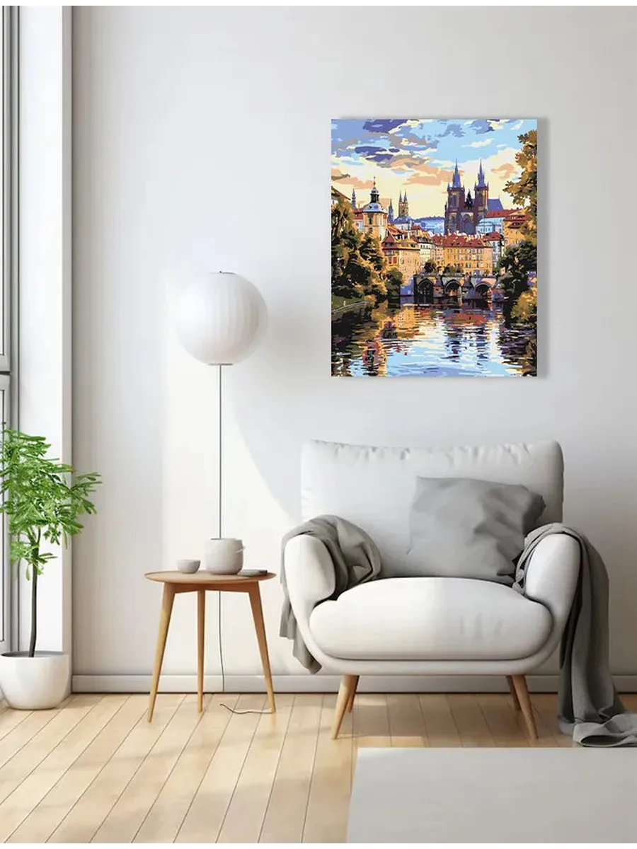 Картина по номерам — Прага — мост и башни над рекой — фотография 9