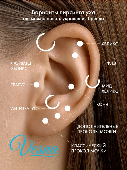 Vesna jewelry Лабрет в ухо классика золото 585 фианит, золотой, фото 7
