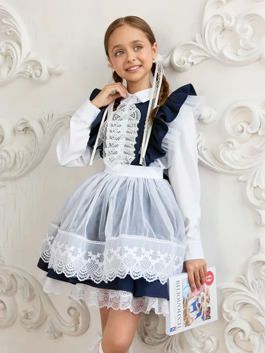 DIM KIDS Фартук школьная форма на выпускной, белый, фото 3