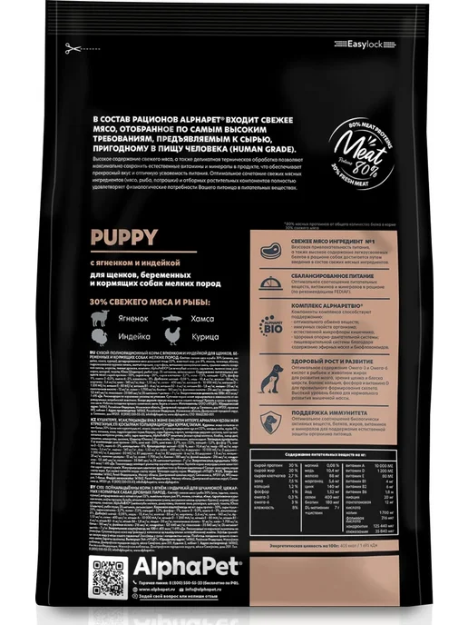 Сухой корм AlphaPet Маленьких для собак, щенки, индейка, ягненок, 0,5 кг, фото 2