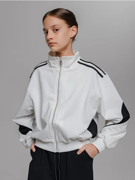 SUPRUNOV KIDS Костюм трикотажный y2k на молнии в школу, черный, фото 2