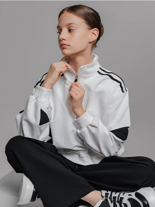 SUPRUNOV KIDS Костюм трикотажный y2k на молнии в школу, черный, фото 8