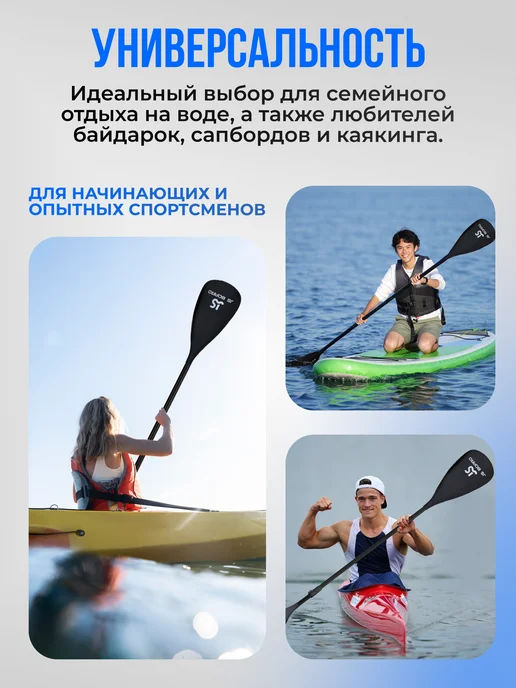Весло для сапборда двухлопастное нетонущее складное, черный, фото 7
