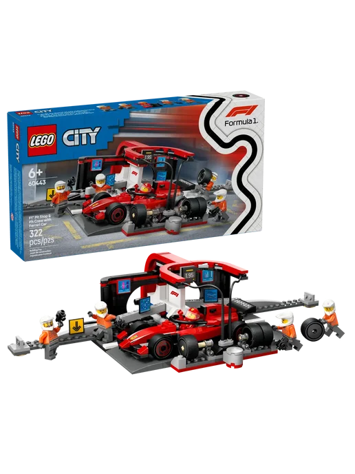 LEGO City Пит-стоп и механики с болидом Ferrari F1 60443, красный