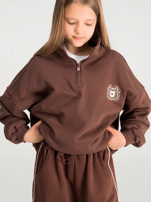 OZITI KIDS Костюм с брюками палаццо, коричневый