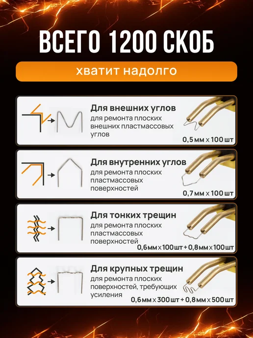 Boom Tools Скобы для паяльника бамперов, пластика и пластмассы 1200 шт, 1200 шт, фото 2