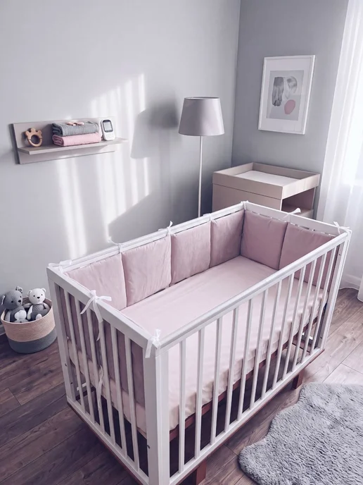 BABYTEX5 Бортик в кроватку для новорожденных 240*30 см - серо-розовый, 240x30 см, фото 6