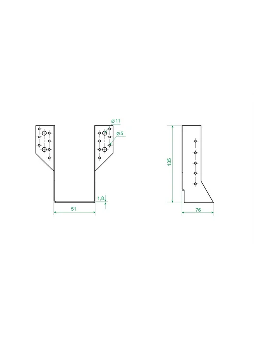 Нет бренда Опора бруса раскрытая OBR R 51x135x1.8, 51x135x1.8, фото 3
