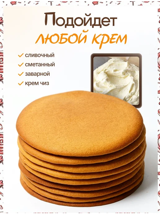 Декор торта + Коржи для торта. Медовые 15 см * 7шт, 10 шт, фото 5