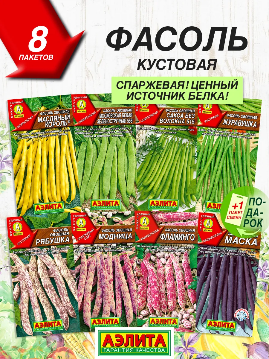 Семена Фасоли кустовой спаржевой 8 сортов