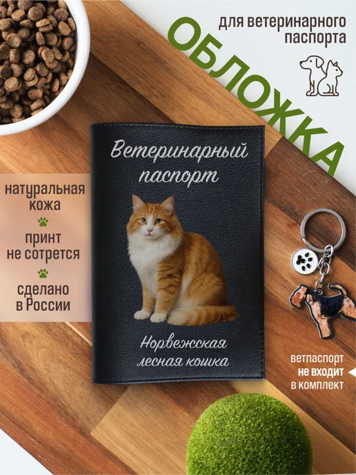 Russian.Handmade Обложка на ветеринарный паспорт для кошек Норвежская лесная…, черный