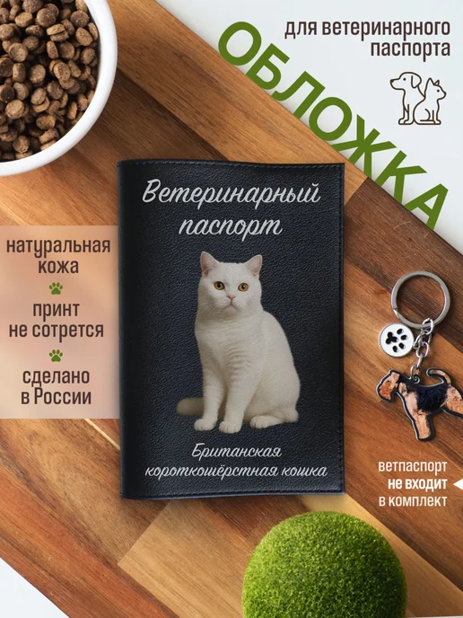 Russian.Handmade Обложка на вет паспорт для кошек Британская короткошерстная…, черный