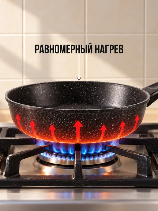 HITT Сковорода антипригарная 26 см с крышкой с толстым дном, вариант, фото 6