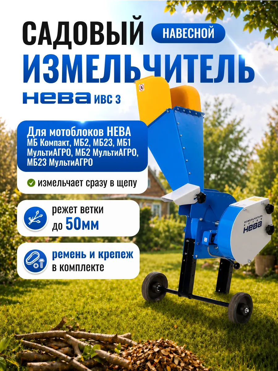 Измельчитель садовый для веток на мотоблок Нева