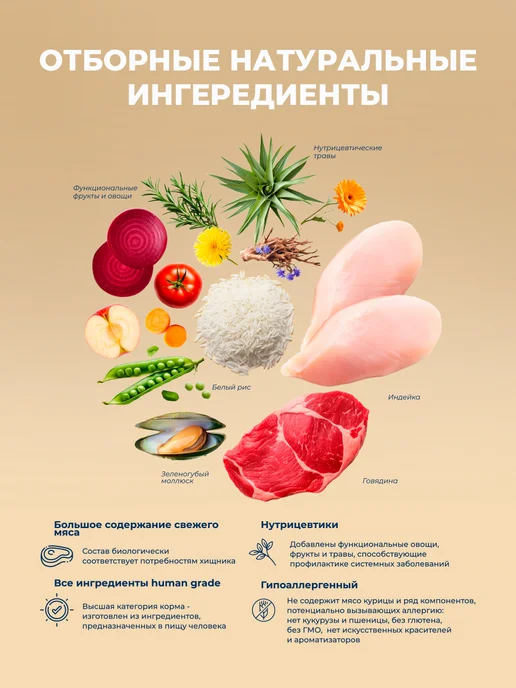 Сухой корм Original Choice для собак, говядина, индейка, 2 кг, фото 3