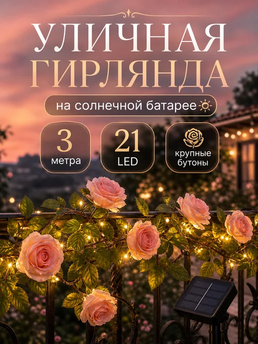 Садовникъ Гирлянда уличная интерьерная на солнечной батарее 3 метра, 3 м