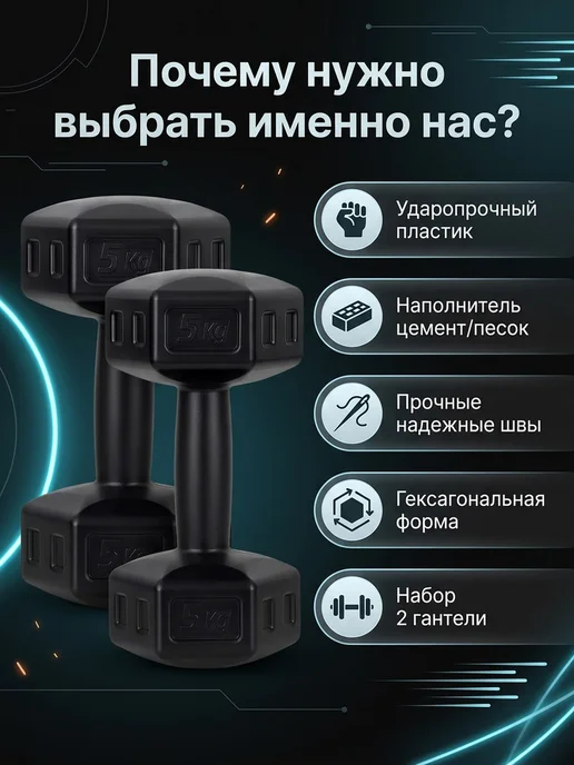 ECGSPOR Гантели 16 кг неразборные, набор 2шт по 8 кг, 16 кг, 2 шт, фото 3