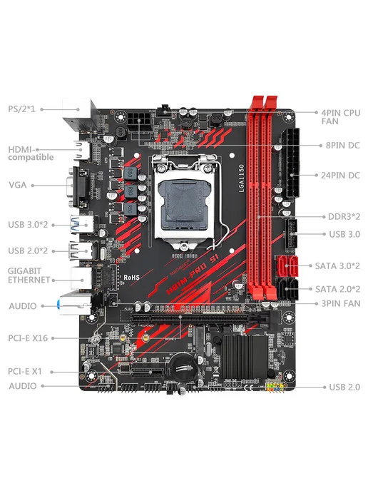 MAHCINIST Материнская плата LGA 1150 H81M PRO DDR3 HDMI VGA NVME M.2, вариант, фото 3