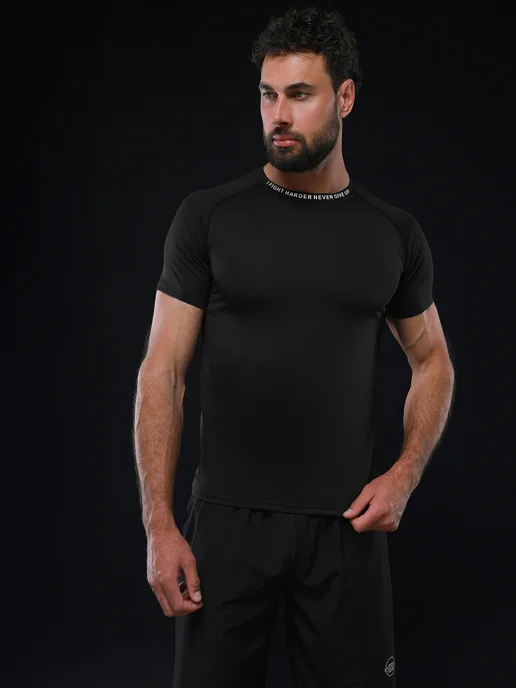 SPORT GEAR Футболка спортивная обтягивающая рашгард, черный, фото 2