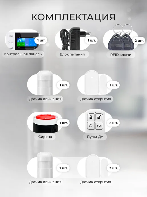 Ps-Link Комплект охранной GSM WIFI сигнализации WG107T-6, вариант, фото 5
