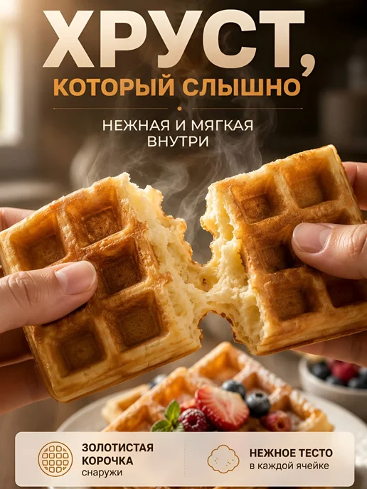 MIRAN Вафельница электрическая для венских вафель и бельгийских, белый, фото 2