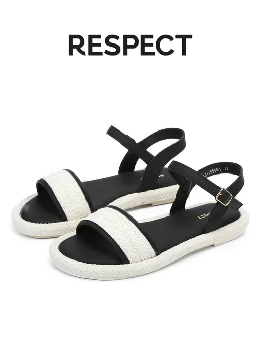 RESPECT Сандалии женские плетеные черно-белые, черный