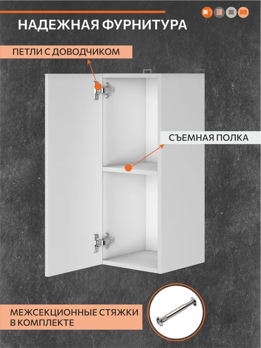 ОРИНОКО Кухонный гарнитур модульный навесной 30 см, белый, фото 5