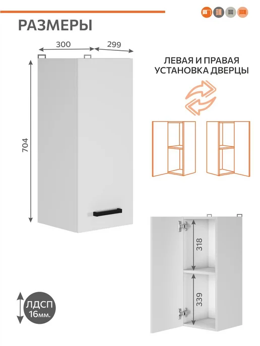 ОРИНОКО Кухонный гарнитур модульный навесной 30 см, белый, фото 7