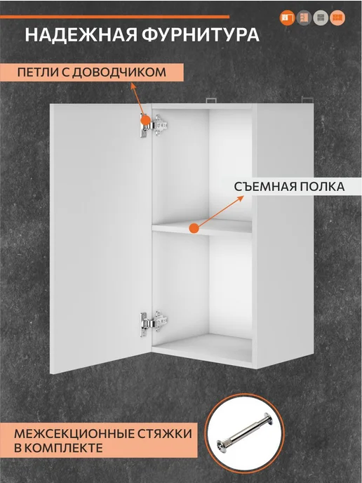 ОРИНОКО Кухонный гарнитур модульный навесной 40 см, белый, фото 5