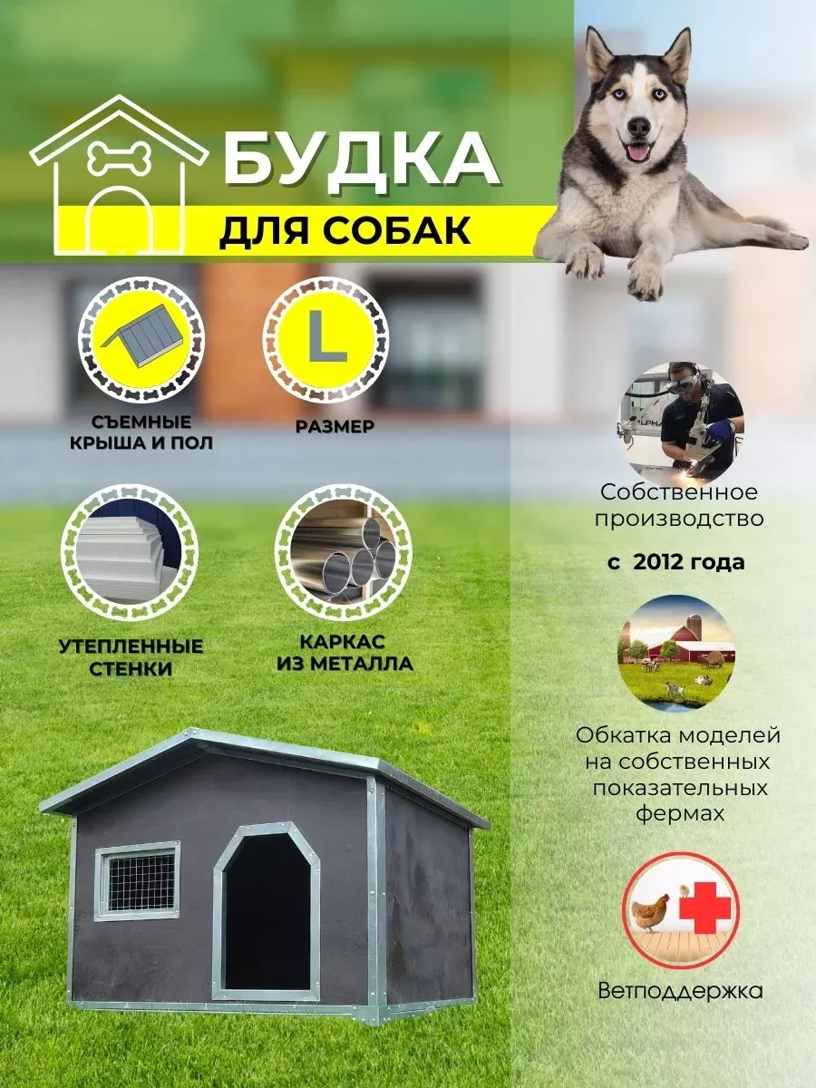 Будка для собаки L утепленная всесезонная теплая