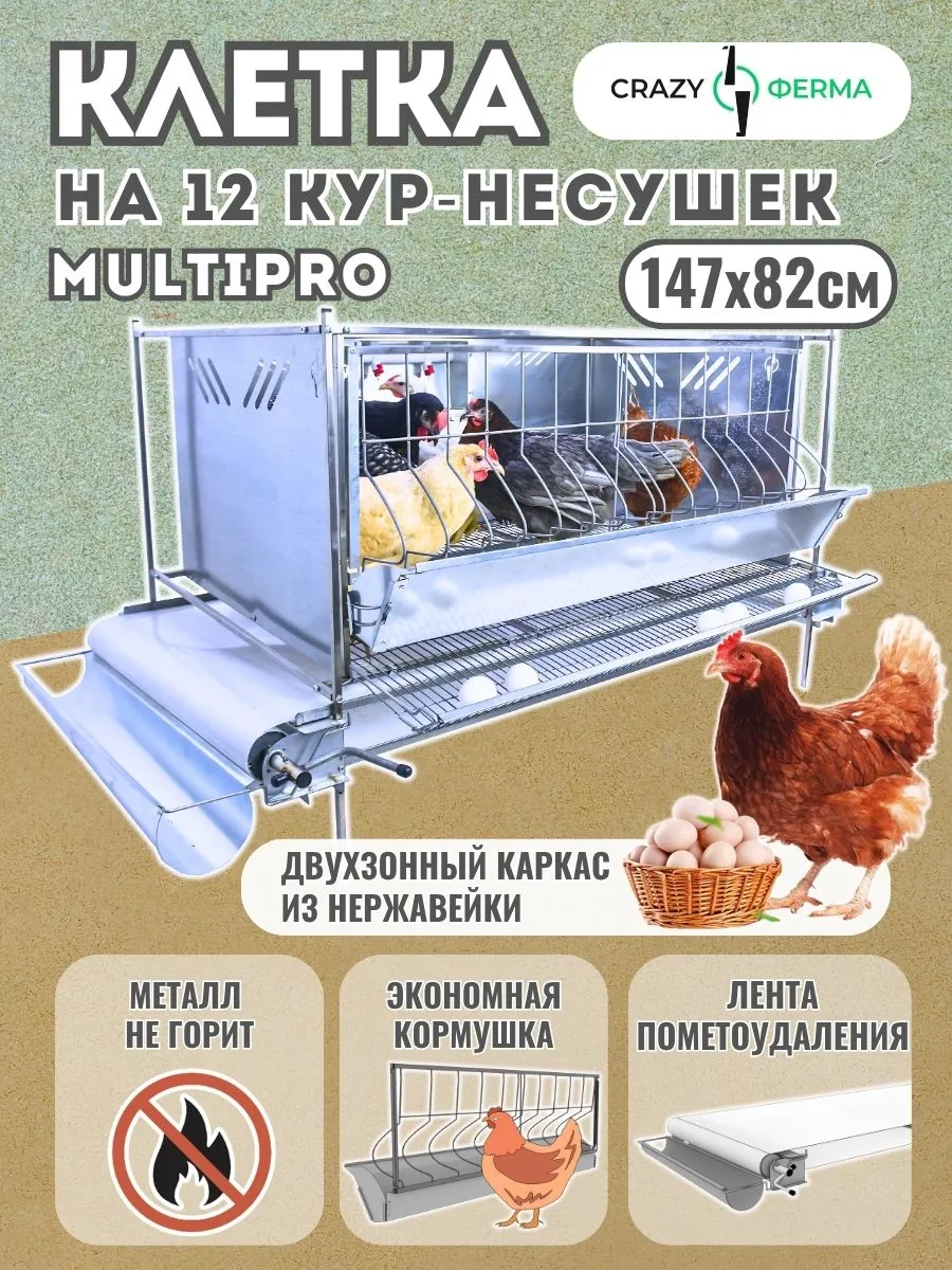 Клетка для кур несушек Мультипро Люкс с пометоудалением