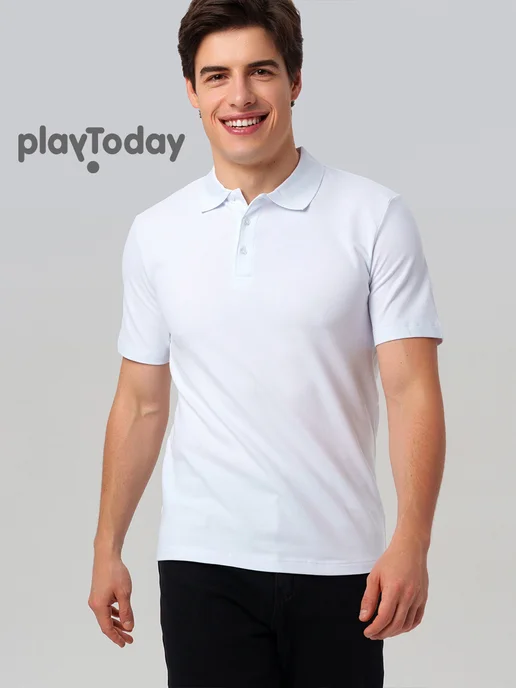 PlayToday Футболка поло хлопковая с коротким рукавом на лето, белый, фото 2