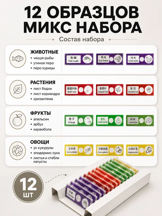 Препараты для микроскопа набор 48 образцов, набор 12, фото 2