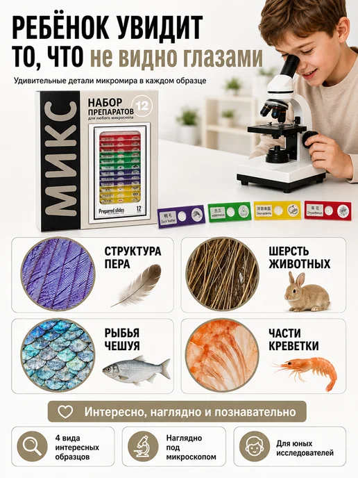 Препараты для микроскопа набор 48 образцов, набор 12, фото 4