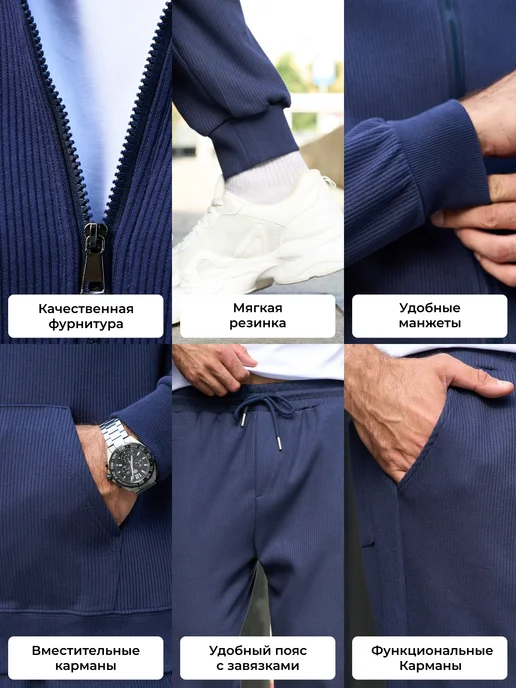 B&Ch Спортивный костюм на молнии в рубчик, синий, фото 3