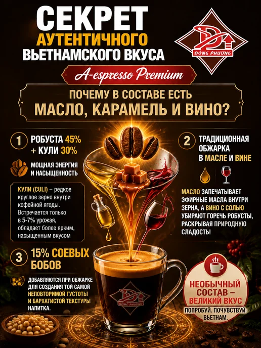 DONG PHUONG Кофе молотый вьетнамский 500 гр А - эспрессо премиум, 500 г, фото 3
