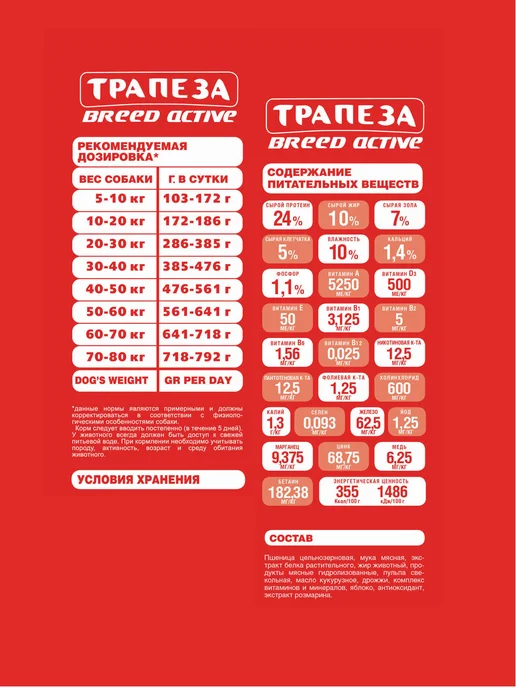 Сухой корм ТРАПЕЗА для собак, средние, 18 кг, фото 2