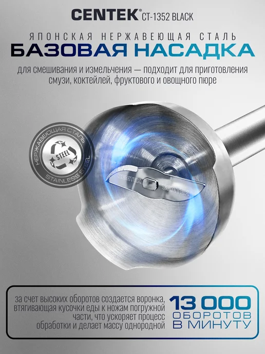 Centek Блендер погружной кухонный со стаканом измельчитель 4 в 1, черный, фото 7