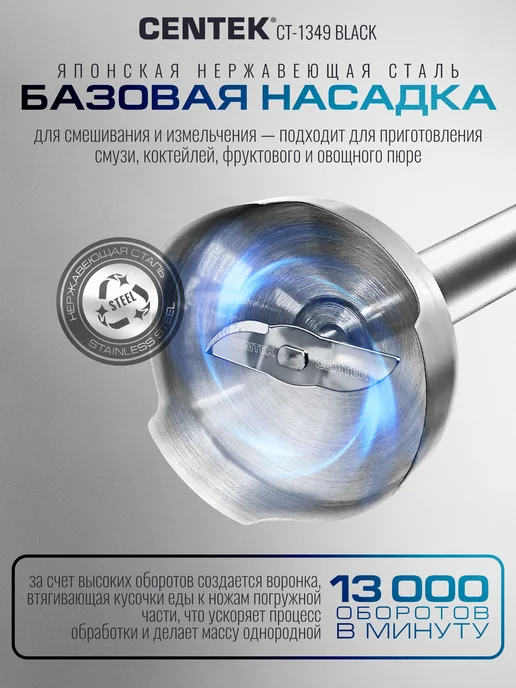 Centek Блендер погружной измельчитель набор 3 в 1 CT-1349, черный, фото 3