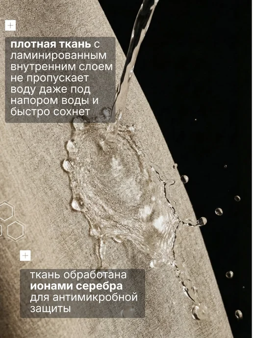 BYM Штора для ванной тканевая на люверсах серая 200х200 см, 180x200 см, фото 2