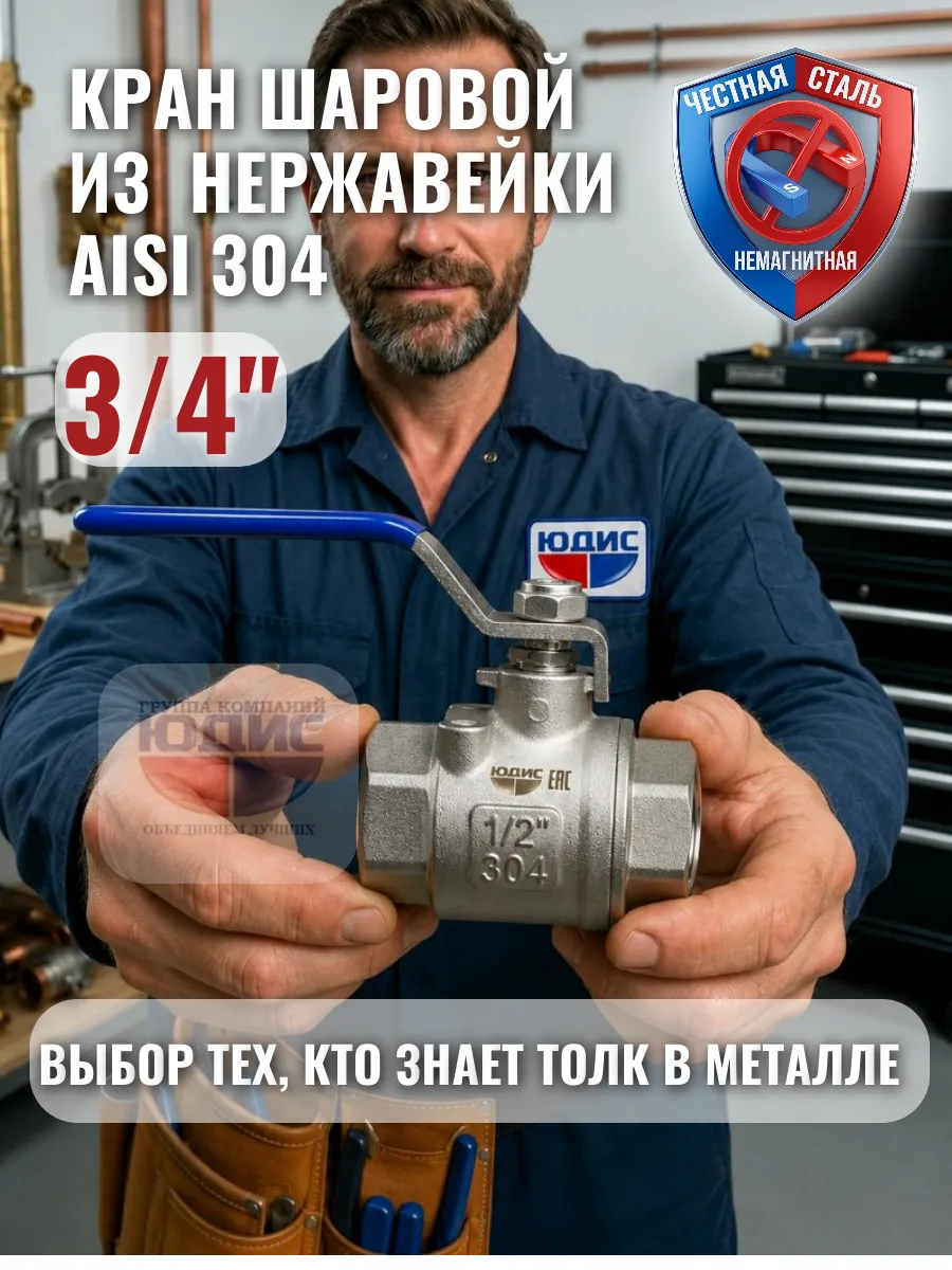 Кран шаровой ВВ 3/4" из нержавеющей стали (нержавейка)