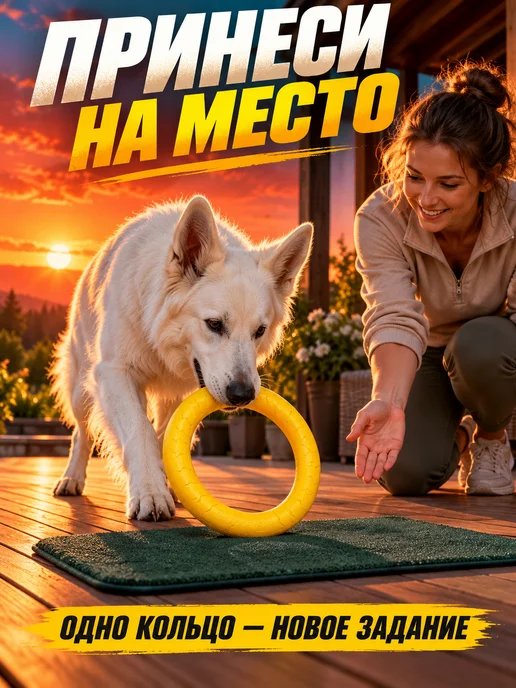 ЗООГЕНИЙ Игрушка для собак Пуллер 28 см, кольцо для дрессировки, желтый, фото 3