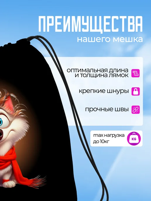 Дакимакура 1 Мешок для обуви для мальчика сменки в школу собака, черный, фото 4